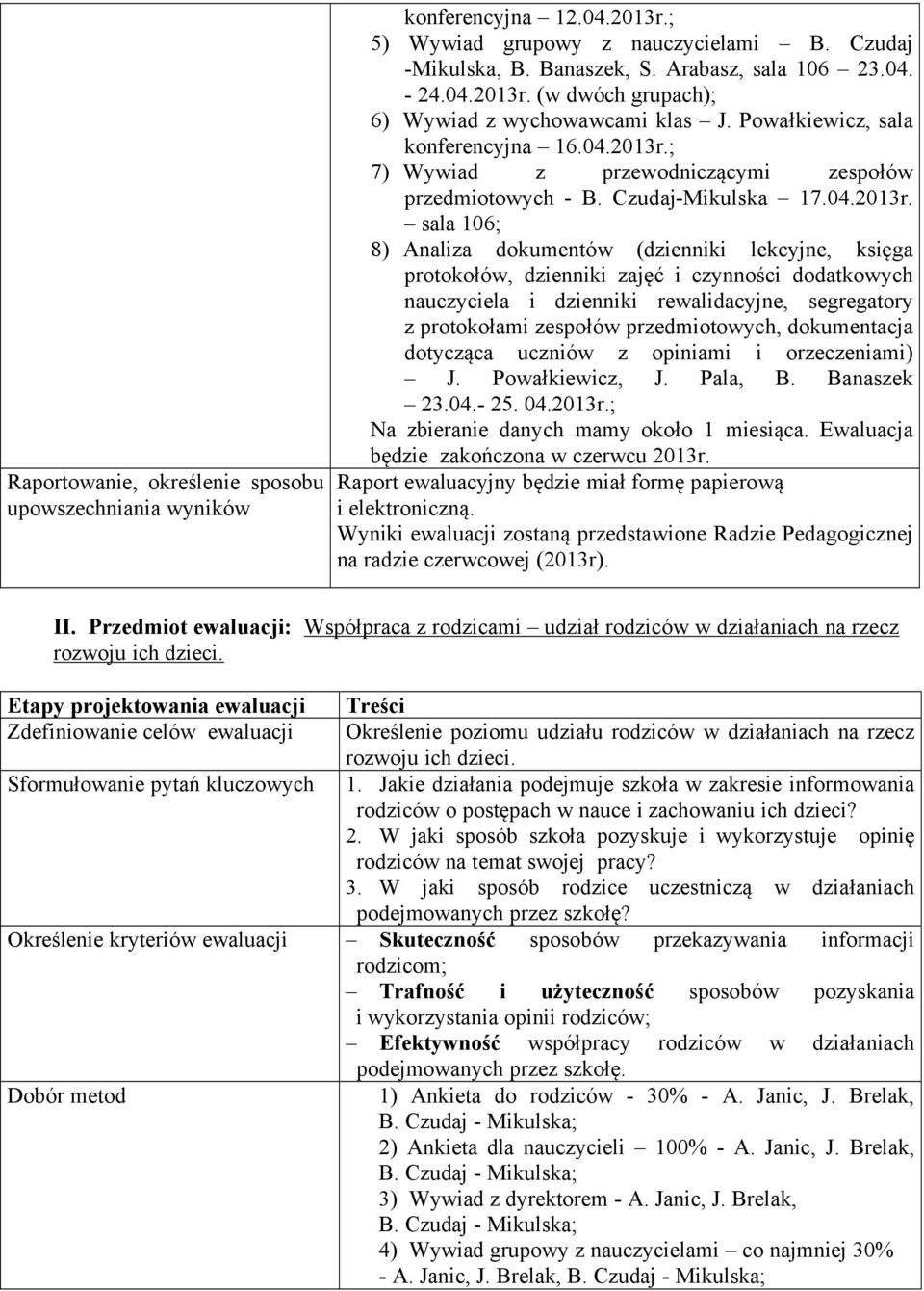 ; 7) Wywiad z przewodniczącymi zespołäw przedmiotowych - B. Czudaj-Mikulska 17.04.2013r.