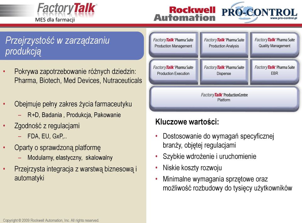 . Oparty o sprawdzoną platformę Modularny, elastyczny, skalowalny Przejrzysta integracja z warstwą biznesową i automatyki Kluczowe wartości: Dostosowanie do wymagań specyficznej branży,