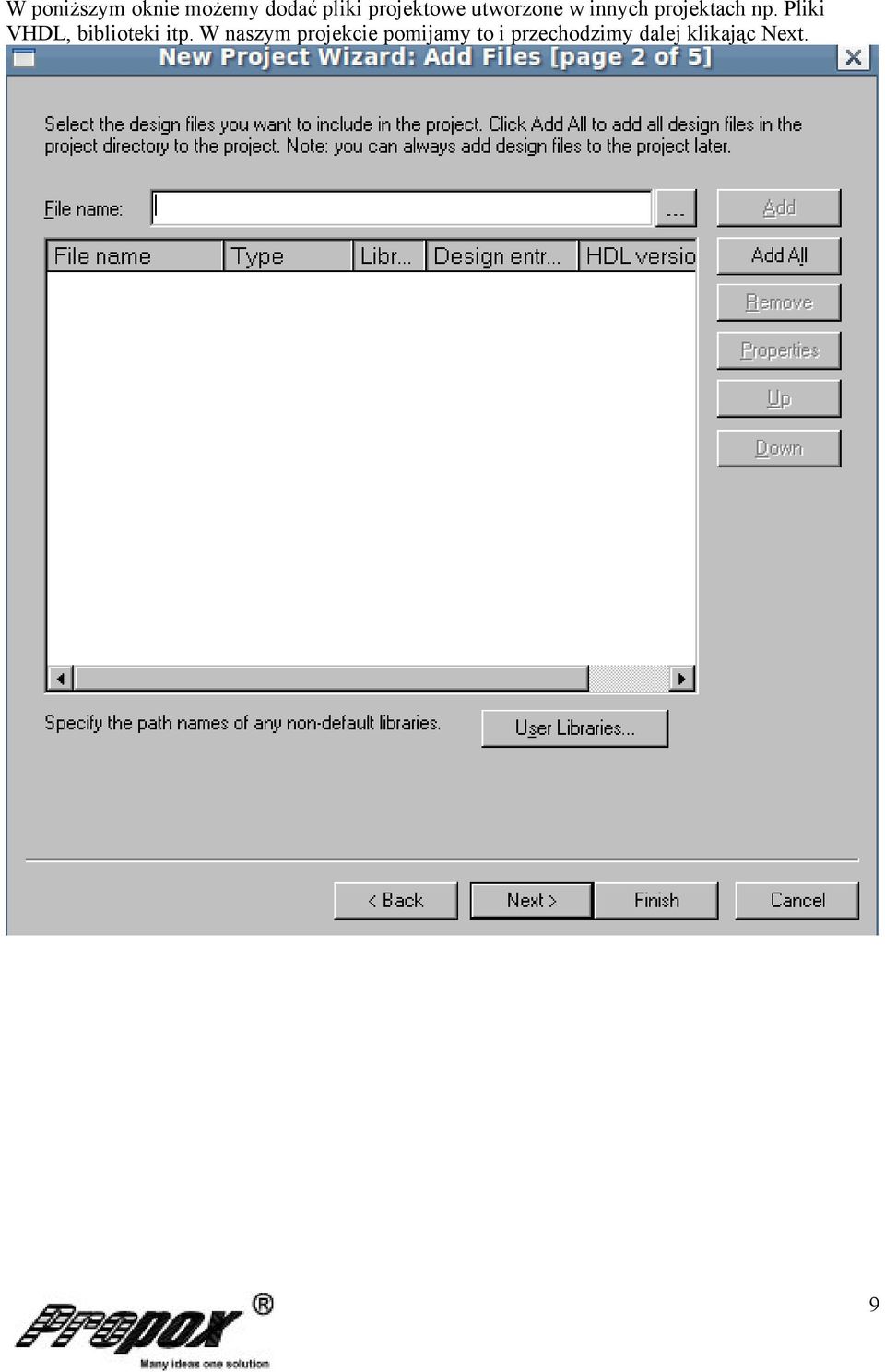 Pliki VHDL, biblioteki itp.