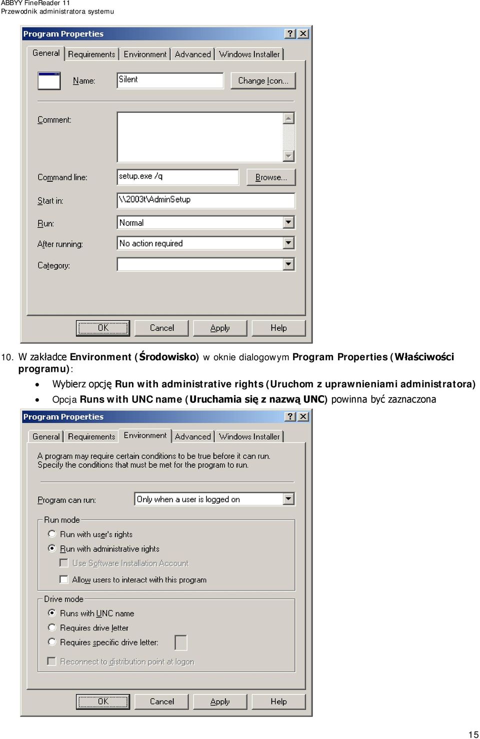 administrative rights (Uruchom z uprawnieniami administratora)