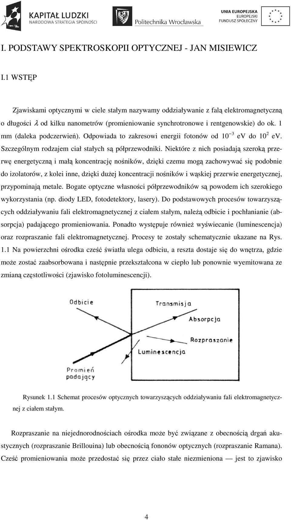 1 mm (daleka podczerwień). Odpowiada to zakresowi energii fotonów od 10 3 ev do 10 2 ev. Szczególnym rodzajem ciał stałych są półprzewodniki.