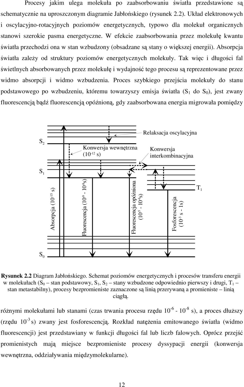 W efekcie zaabsorbowania przez molekuł kwantu wiatła przechodzi ona w stan wzbudzony (obsadzane s stany o wikszej energii). Absorpcja wiatła zaley od struktury poziomów energetycznych molekuły.