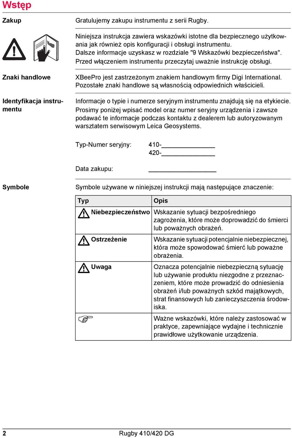 Znaki handlowe Identyfikacja instrumentu XBeePro jest zastrzeżonym znakiem handlowym firmy Digi International. Pozostałe znaki handlowe są własnością odpowiednich właścicieli.