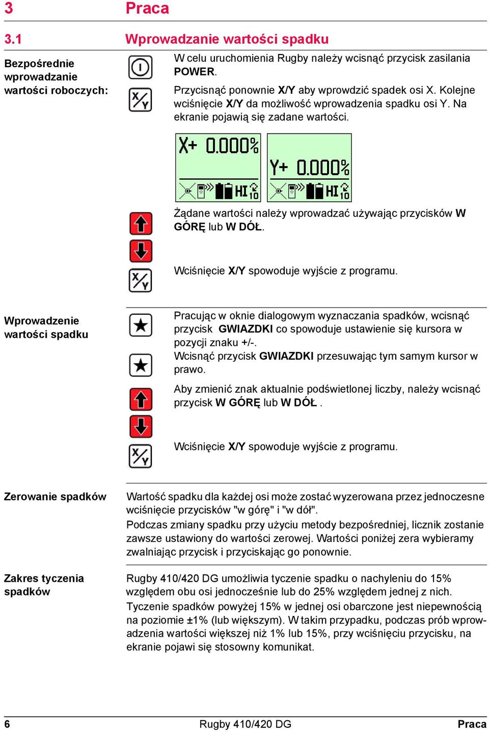 Żądane wartości należy wprowadzać używając przycisków W GÓRĘ lub W DÓŁ. Wciśnięcie X/Y spowoduje wyjście z programu.