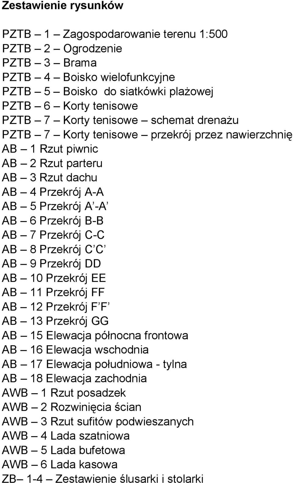 C-C AB 8 Przekrój C C AB 9 Przekrój DD AB 10 Przekrój EE AB 11 Przekrój FF AB 12 Przekrój F F AB 13 Przekrój GG AB 15 Elewacja północna frontowa AB 16 Elewacja wschodnia AB 17 Elewacja południowa