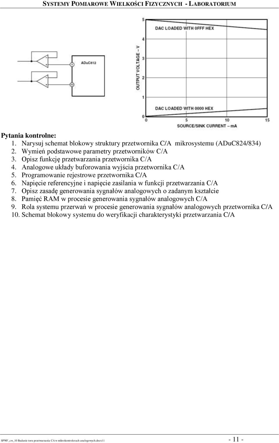 Napięcie referencyjne i napięcie zasilania w funkcji przetwarzania C/A 7. Opisz zasadę generowania sygnałów analogowych o zadanym kształcie 8.