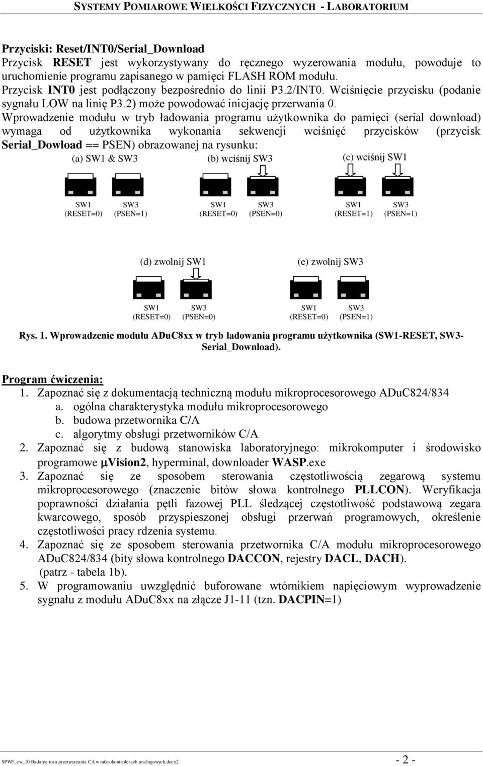 Wprowadzenie modułu w tryb ładowania programu użytkownika do pamięci (serial download) wymaga od użytkownika wykonania sekwencji wciśnięć przycisków (przycisk Serial_Dowload == PSEN) obrazowanej na