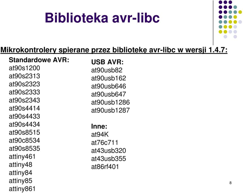 at90s4434 at90s8515 at90c8534 at90s8535 attiny461 attiny48 attiny84 attiny85 attiny861 USB