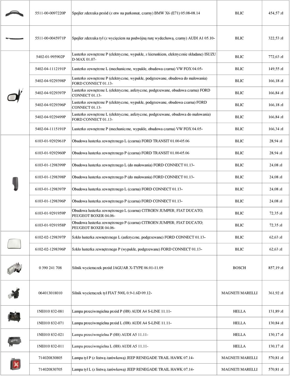 10-322,53 zł 5402-01-995902P Lusterko zewnętrzne P (elektryczne, wypukłe, z kierunkiem, elektrycznie składane) ISUZU D-MAX 01.