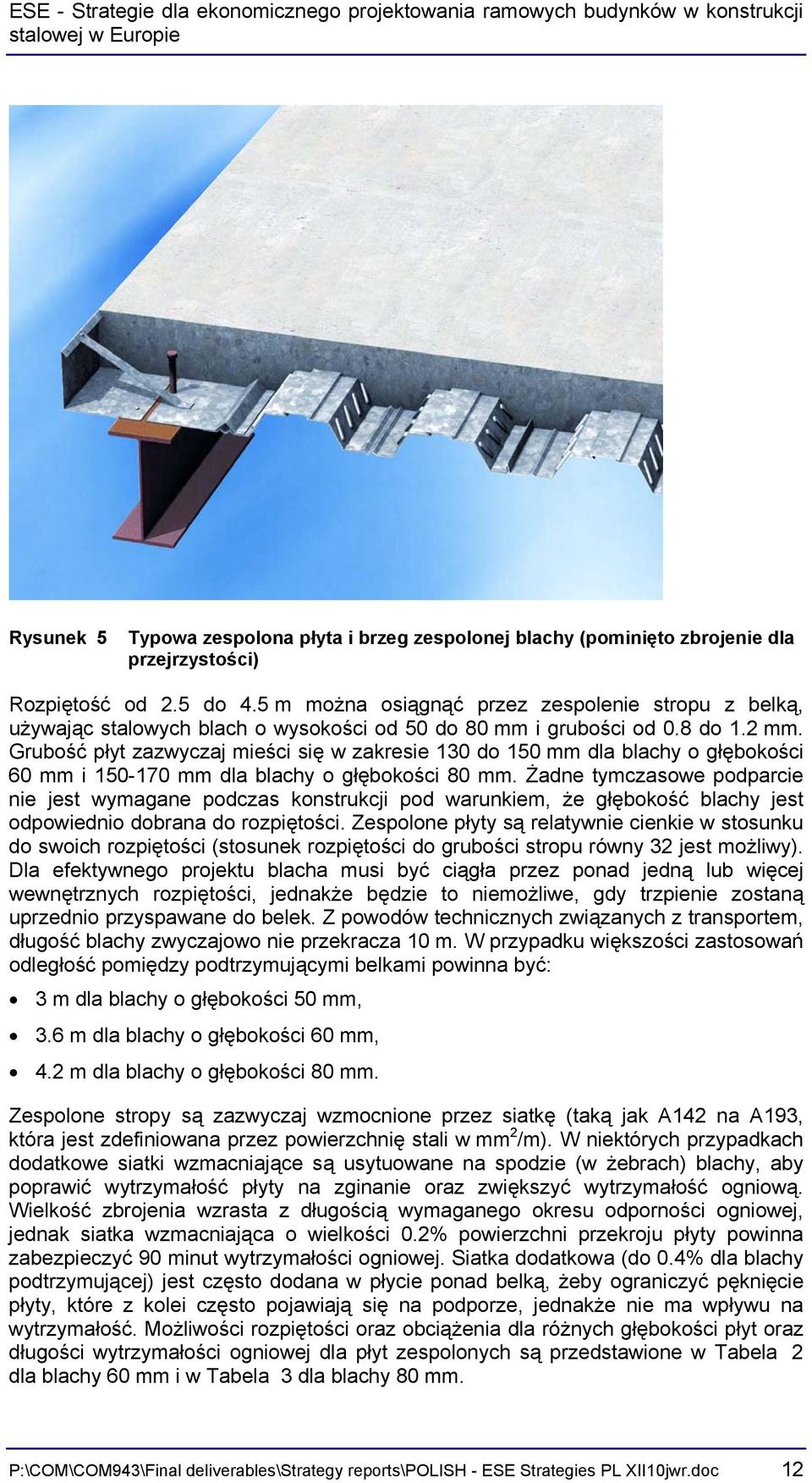 Grubość płyt zazwyczaj mieści się w zakresie 130 do 150 mm dla blachy o głębokości 60 mm i 150-170 mm dla blachy o głębokości 80 mm.