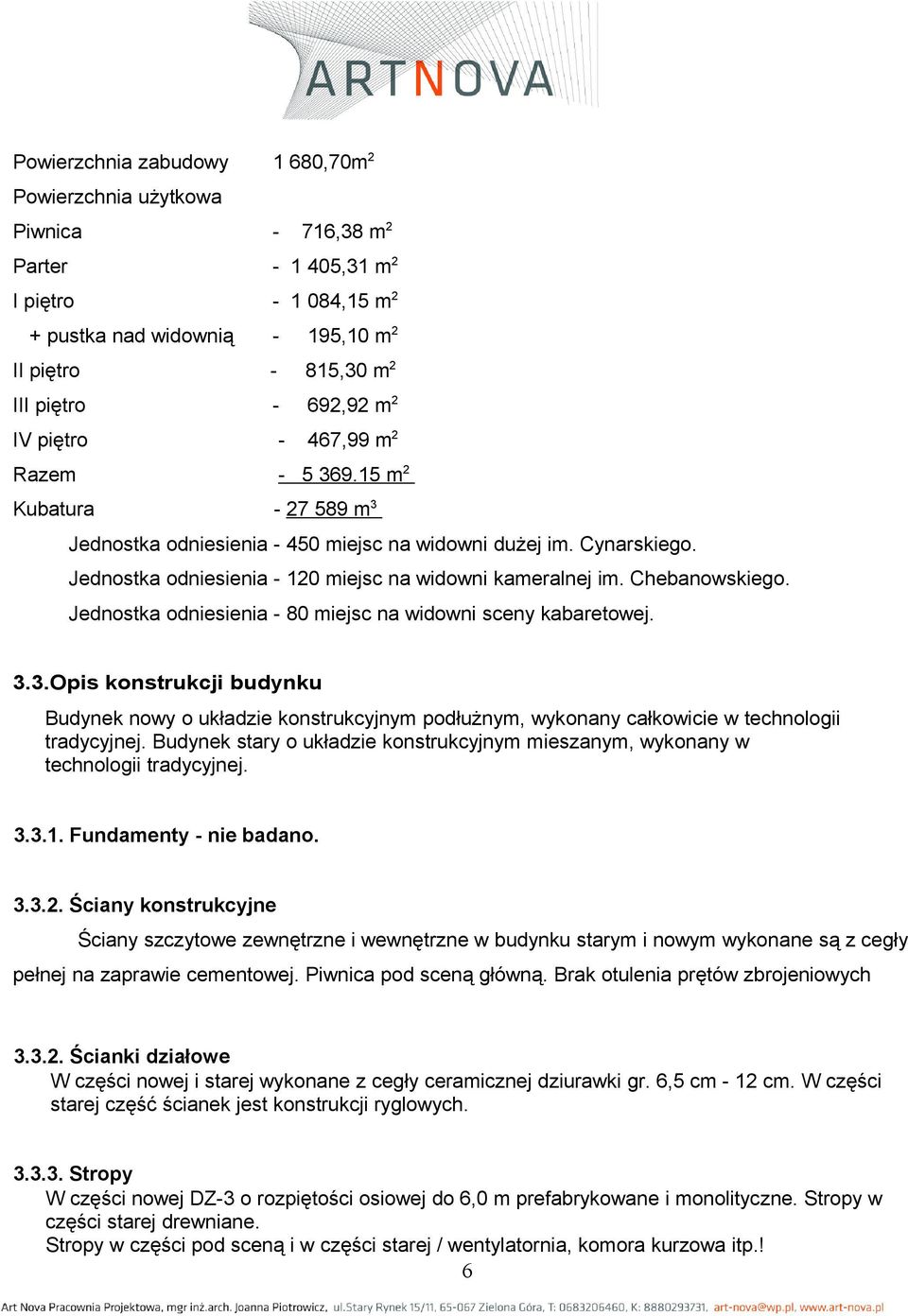 Jednostka odniesienia - 120 miejsc na widowni kameralnej im. Chebanowskiego. Jednostka odniesienia - 80 miejsc na widowni sceny kabaretowej. 3.