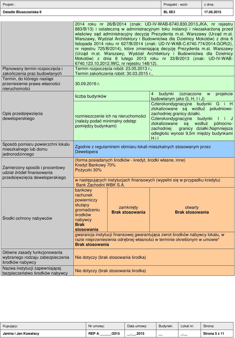 rodzaju zabezpieczenia środków nabywcy Nazwa instytucji zapewniającej bezpieczeństwo środków nabywcy 2014 roku nr 26/B/2014 (znak: UD-IV-WAB-6740.830.2013.