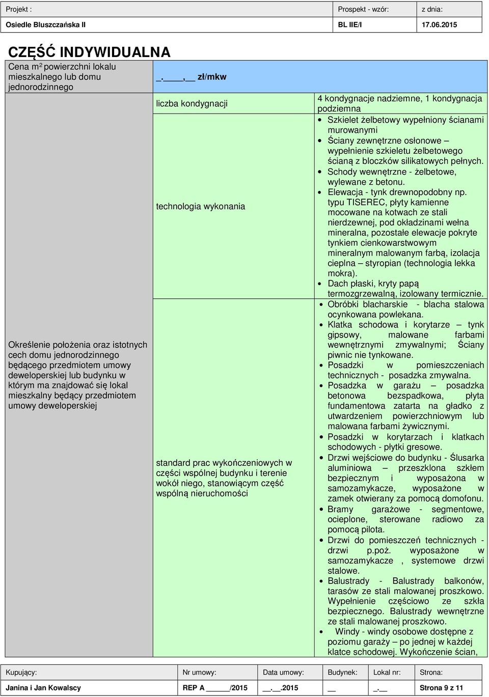 , zł/mkw liczba kondygnacji technologia wykonania standard prac wykończeniowych w części wspólnej budynku i terenie wokół niego, stanowiącym część wspólną nieruchomości 4 kondygnacje nadziemne, 1