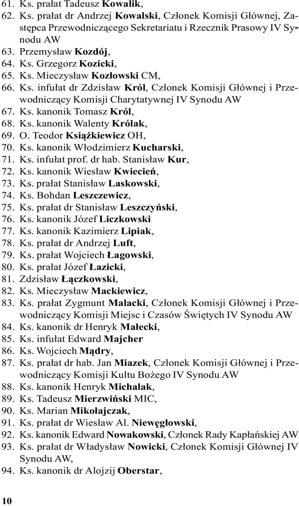 O. Teodor Ksi¹ kiewicz OH, 70. Ks. kanonik W³odzimierz Kucharski, 71. Ks. infu³at prof. dr hab. Stanis³aw Kur, 72. Ks. kanonik Wies³aw Kwiecieñ, 73. Ks. pra³at Stanis³aw Laskowski, 74. Ks. Bohdan Leszczewicz, 75.