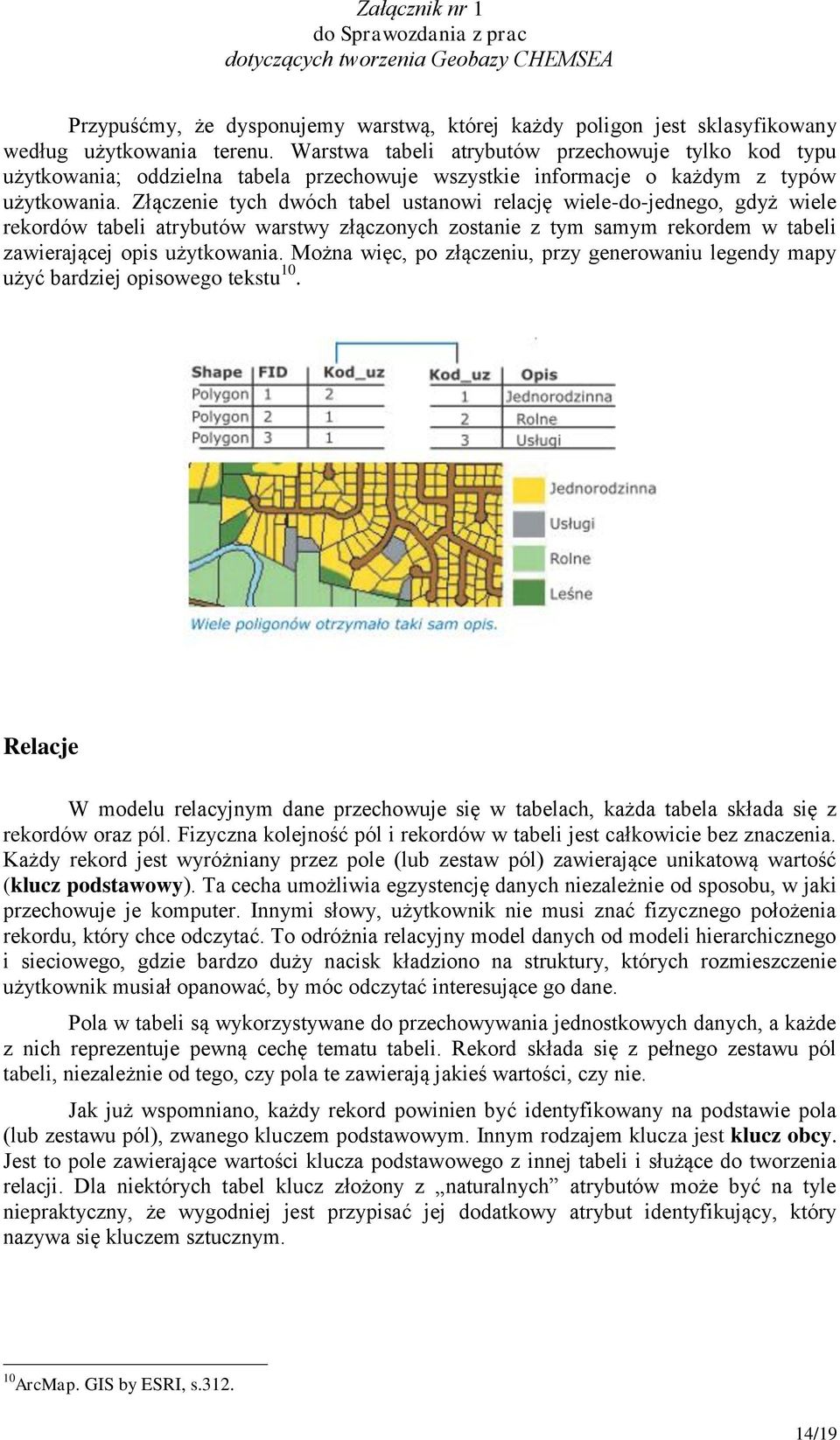 Złączenie tych dwóch tabel ustanowi relację wiele-do-jednego, gdyż wiele rekordów tabeli atrybutów warstwy złączonych zostanie z tym samym rekordem w tabeli zawierającej opis użytkowania.