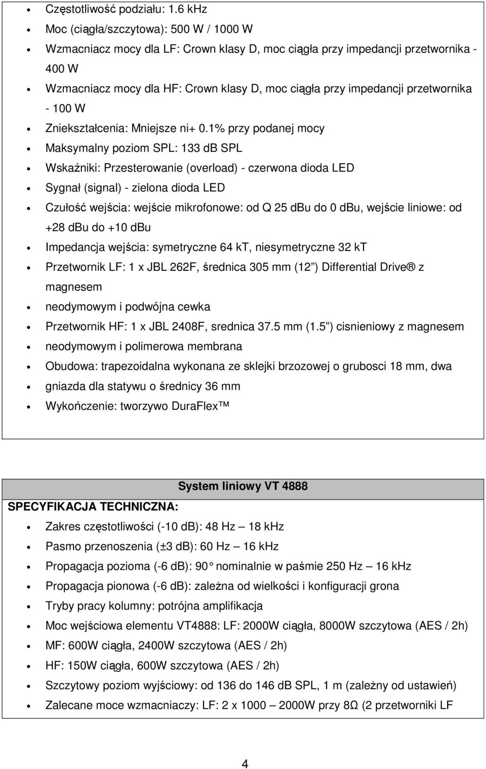 przetwornika - 100 W Zniekształcenia: Mniejsze ni+ 0.