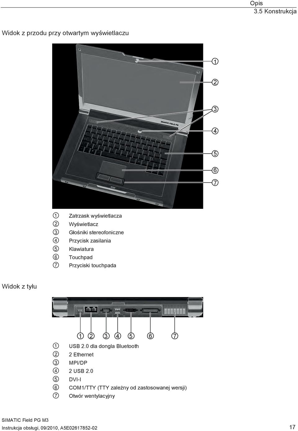 Wyświetlacz Głośniki stereofoniczne Przycisk zasilania Klawiatura Touchpad Przyciski touchpada Widok z