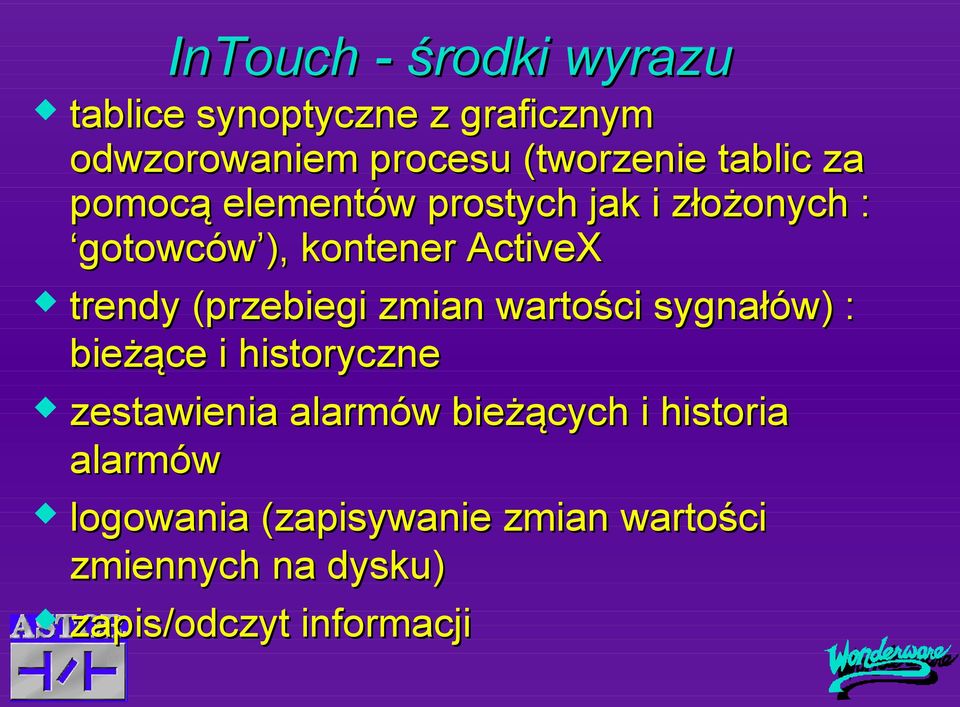 (przebiegi zmian wartości sygnałów) : bieżące i historyczne zestawienia alarmów bieżących i