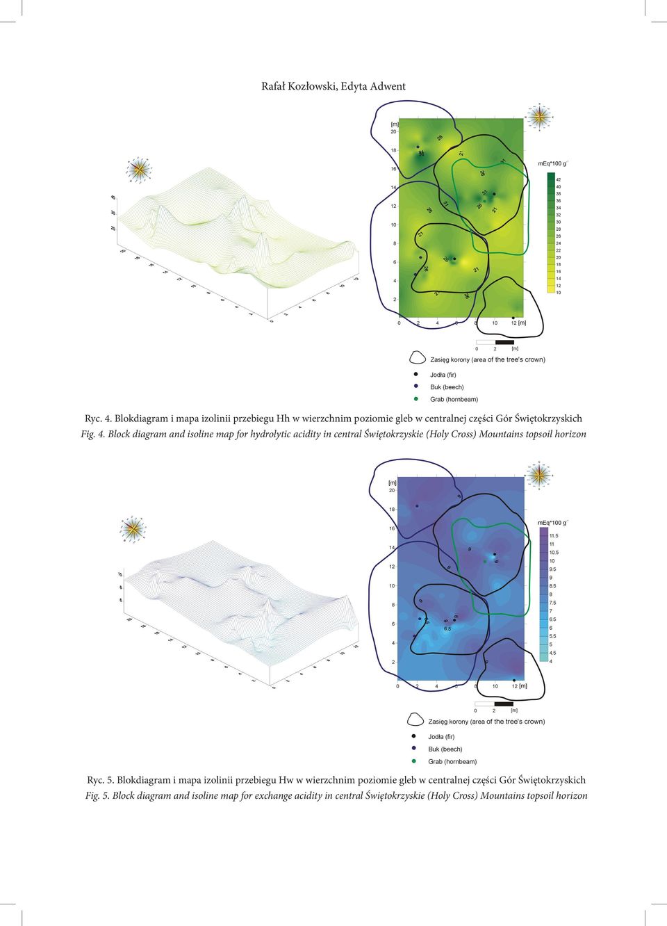 Block diagram and isoline map for hydrolytic acidity in central Świętokrzyskie (Holy Cross) Mountains topsoil horizon Ryc. 5.