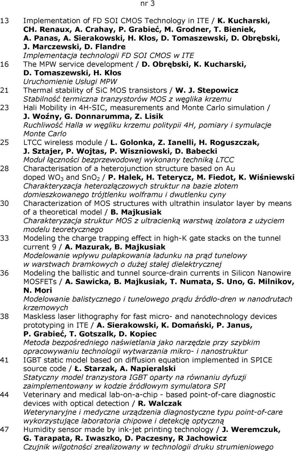 Kłos Uruchomienie Usługi MPW 21 Thermal stability of SiC MOS transistors / W. J.