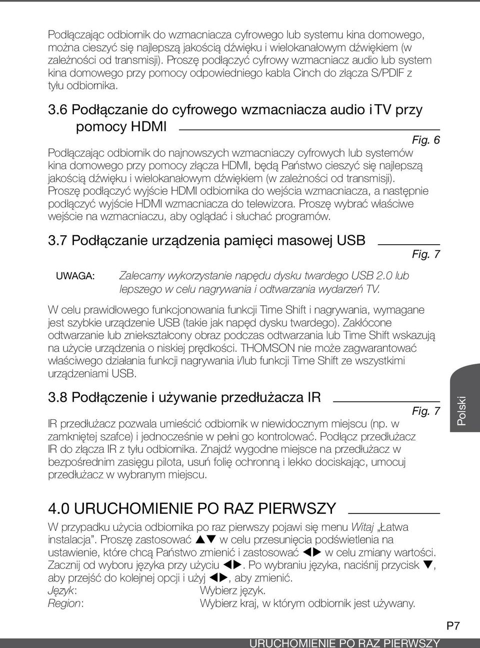 6 Podłączanie do cyfrowego wzmacniacza audio i TV przy pomocy HDMI Fig.