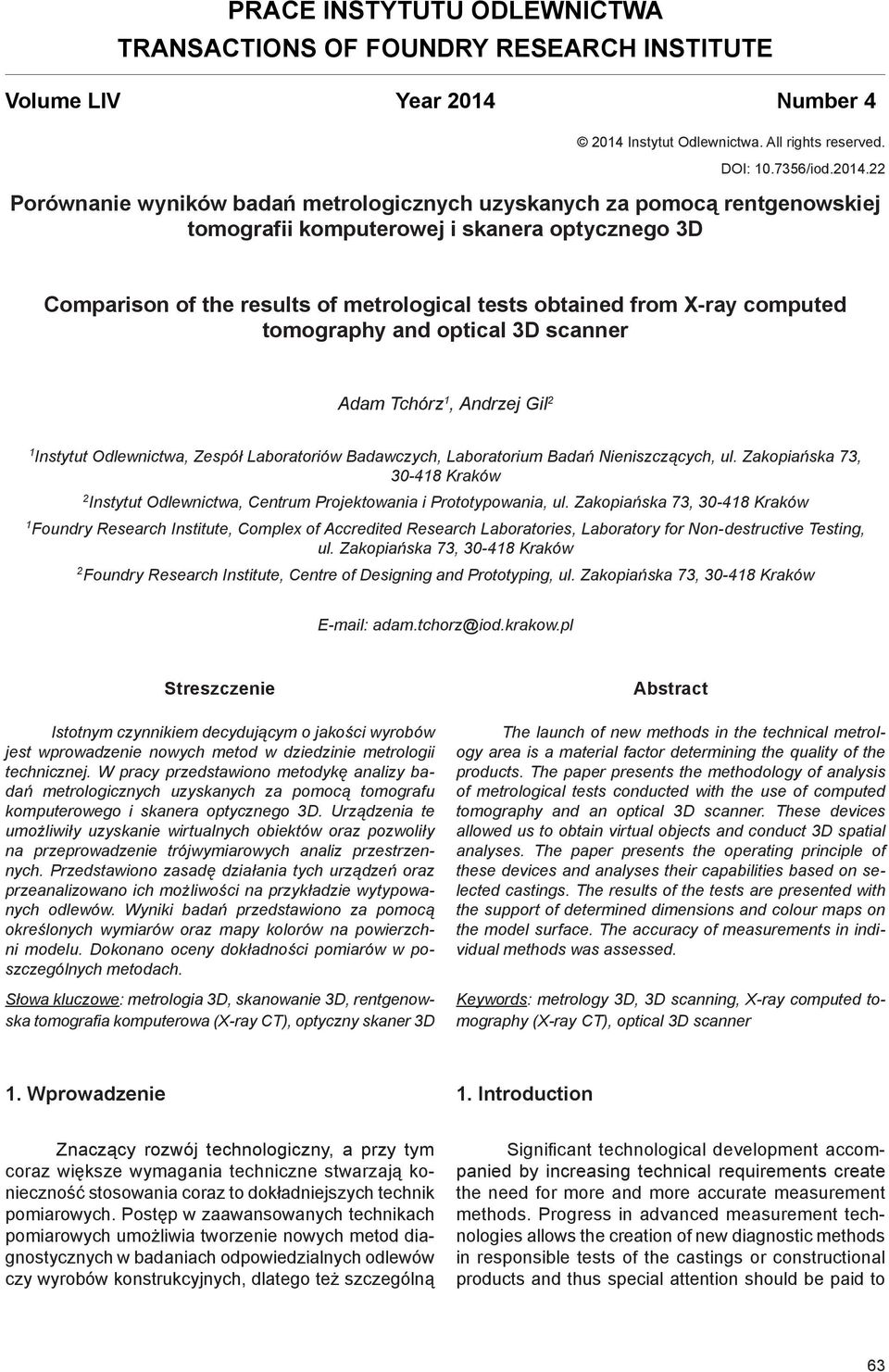 Instytut Odlewnictwa. All rights reserved. DOI: 10.7356/iod.2014.