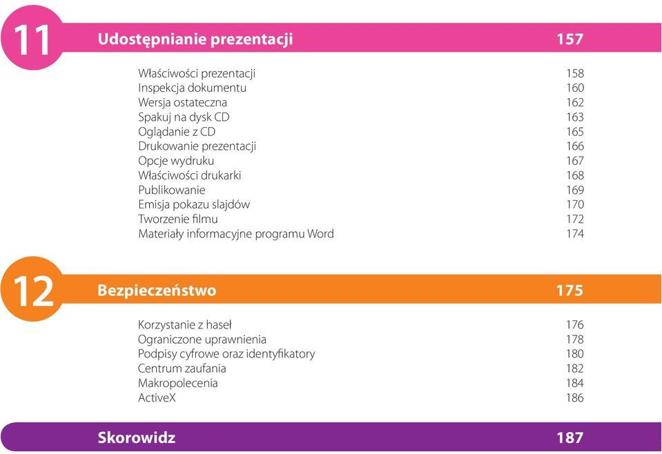 slajdów 70 Tworzenie filmu 7 Materiały informacyjne programu Word 74 Bezpieczeństwo 75 Korzystanie z haseł 76