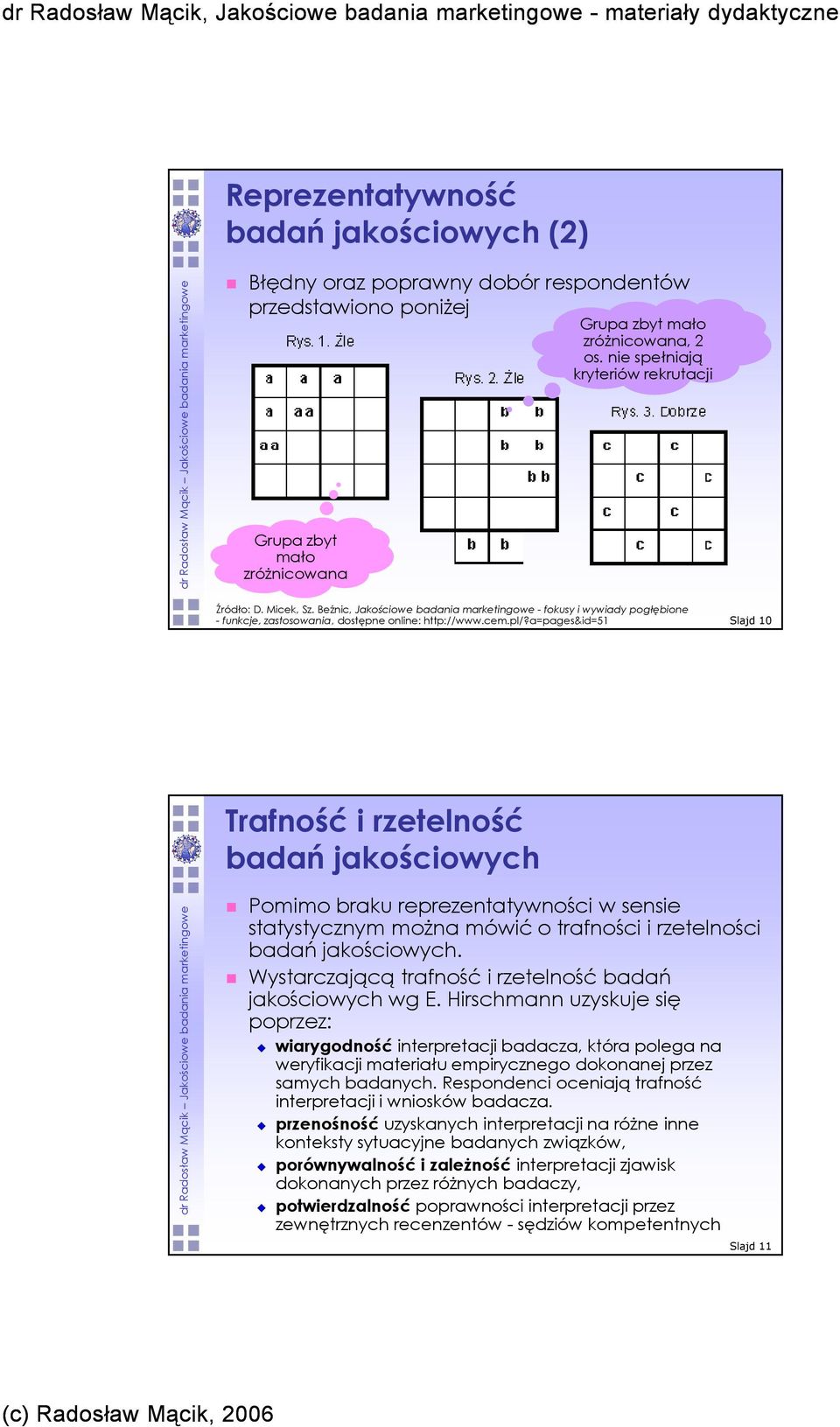 a=pages&id=51 Slajd 10 Trafność i rzetelność badań jakościowych Pomimo braku reprezentatywności w sensie statystycznym moŝna mówić o trafności i rzetelności badań jakościowych.