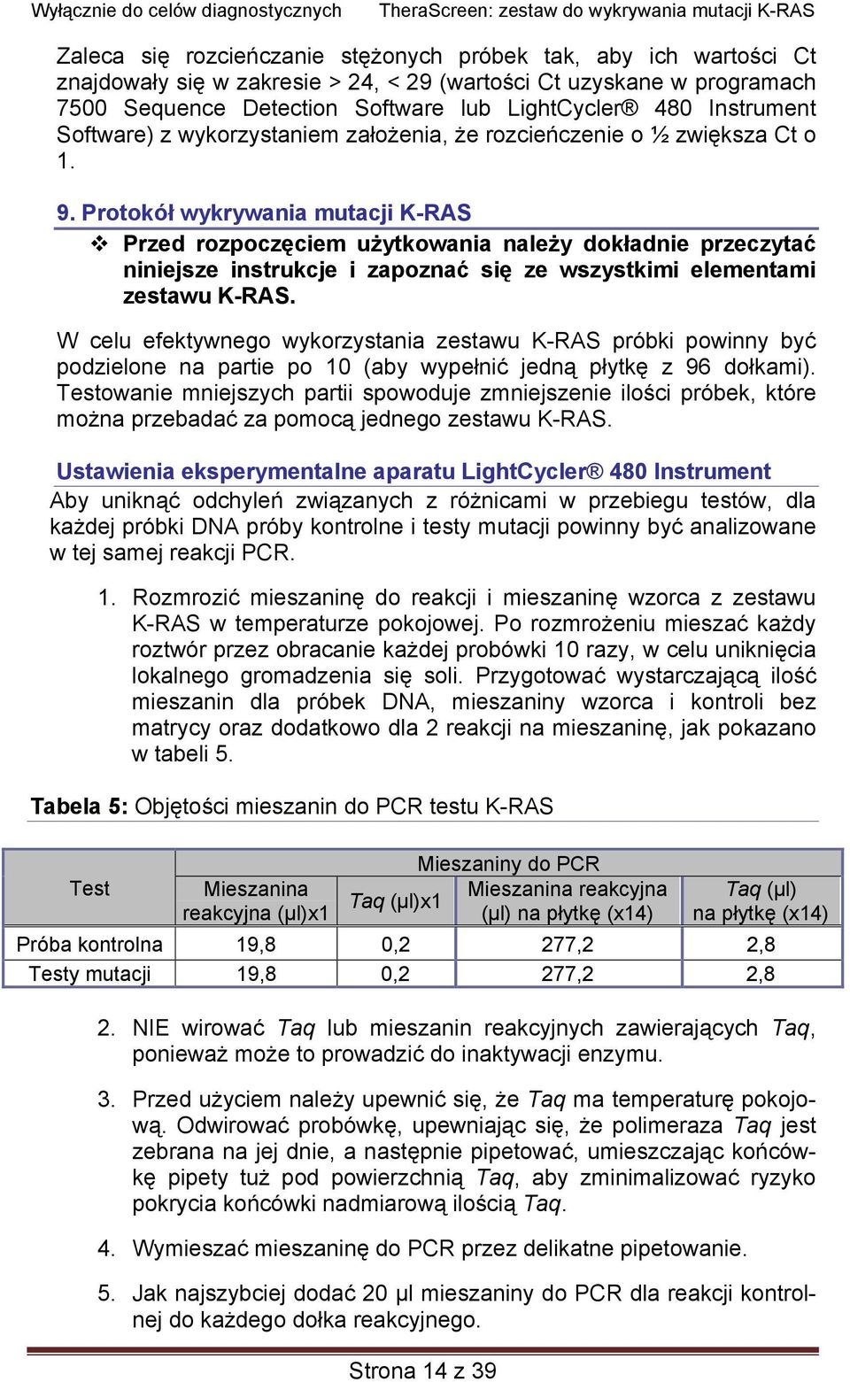 Protokół wykrywania mutacji K-RAS Przed rozpoczęciem użytkowania należy dokładnie przeczytać niniejsze instrukcje i zapoznać się ze wszystkimi elementami zestawu K-RAS.