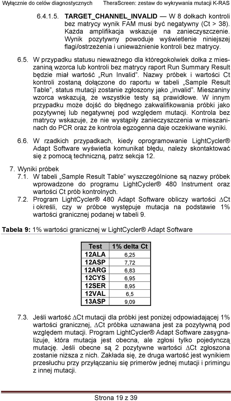 W przypadku statusu nieważnego dla któregokolwiek dołka z mieszaniną wzorca lub kontroli bez matrycy raport Run Summary Result będzie miał wartość Run Invalid.