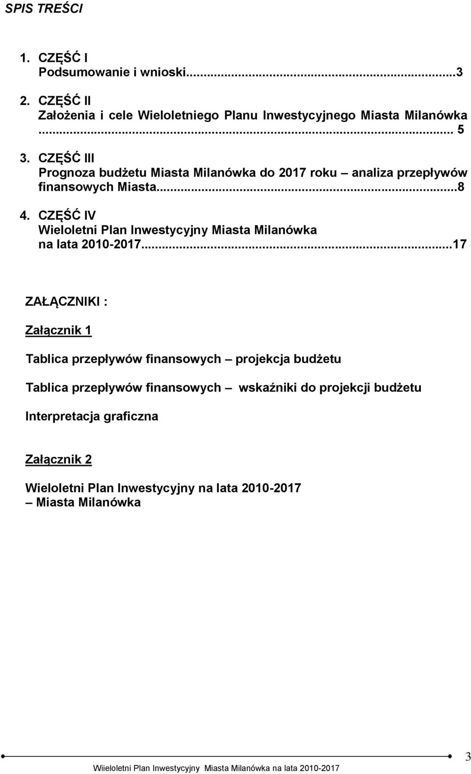 CZĘŚĆ IV Wieloletni Plan Inwestycyjny Miasta Milanówka na lata 2010-2017.