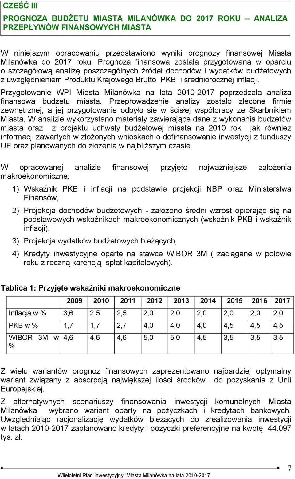 Przygotowanie WPI Miasta Milanówka na lata 2010-2017 poprzedzała analiza finansowa budżetu miasta.