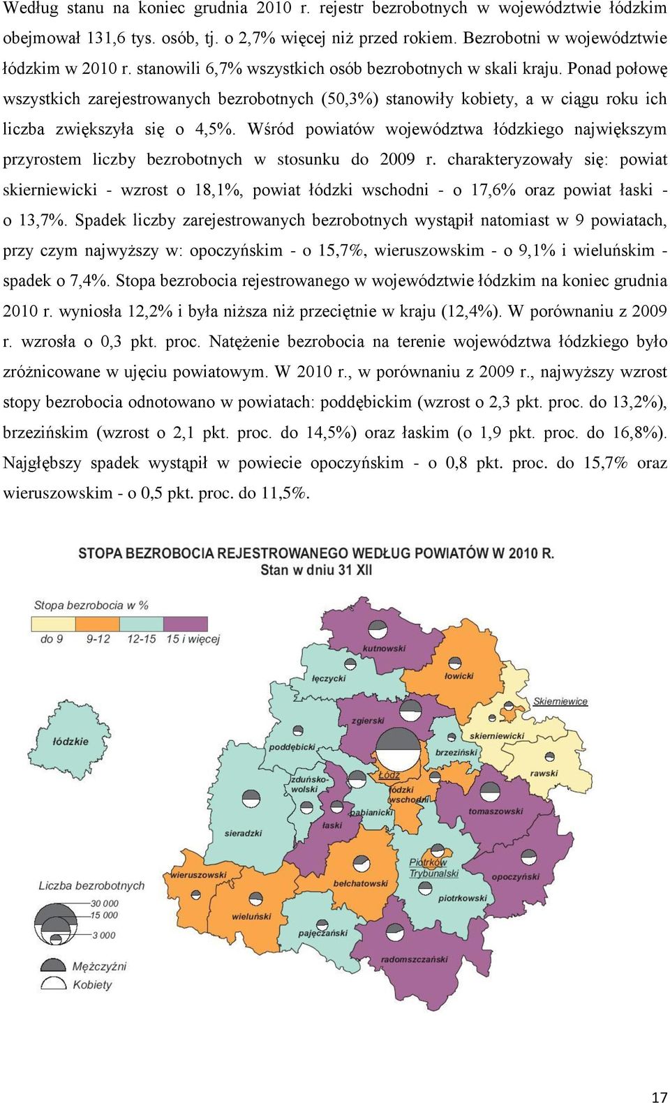 Wśród powiatów województwa łódzkiego największym przyrostem liczby bezrobotnych w stosunku do 2009 r.