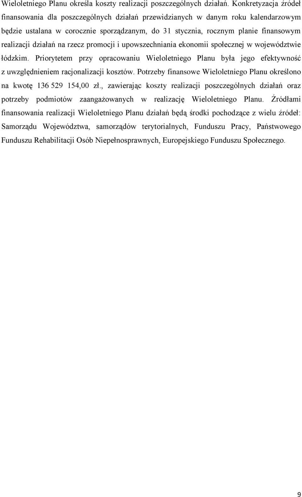 działań na rzecz promocji i upowszechniania ekonomii społecznej w województwie łódzkim. Priorytetem przy opracowaniu Wieloletniego Planu była jego efektywność z uwzględnieniem racjonalizacji kosztów.