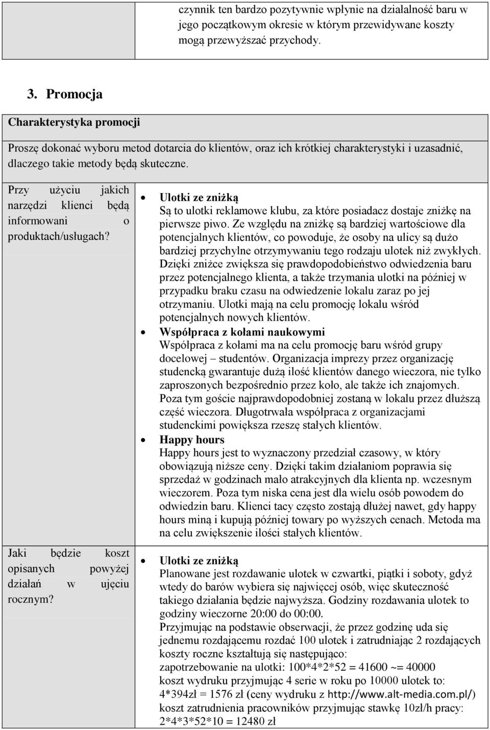 Przy użyciu jakich narzędzi klienci będą informowani o produktach/usługach? Jaki będzie koszt opisanych powyżej działań w ujęciu rocznym?