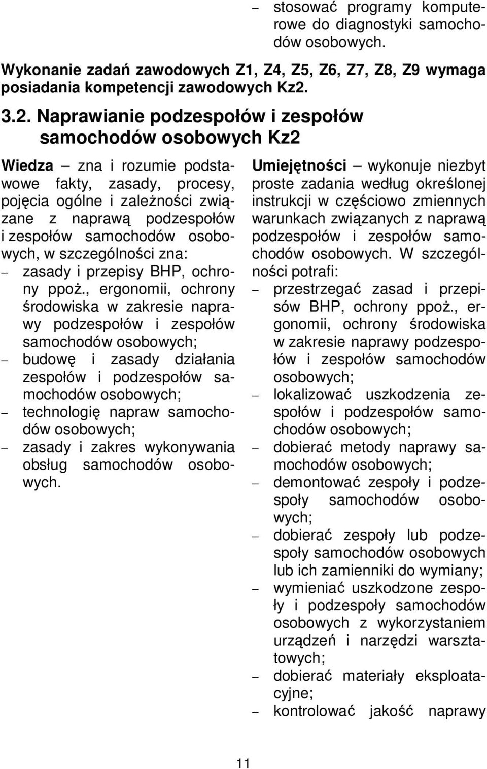 samochodów osobowych, w szczególności zna: zasady i przepisy BHP, ochrony ppoż.