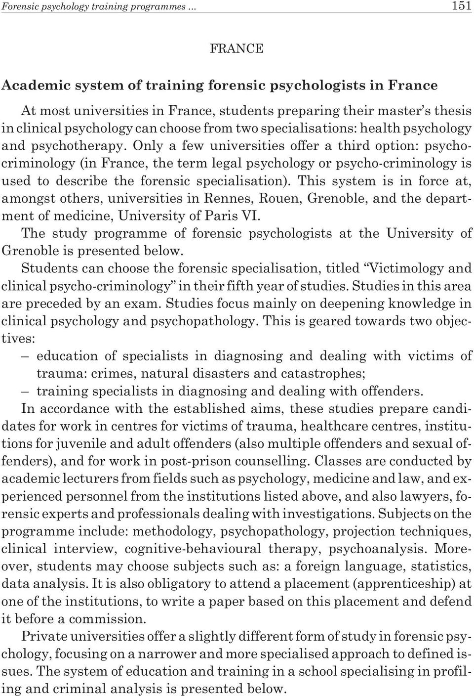 specialisations: health psychology and psychotherapy.