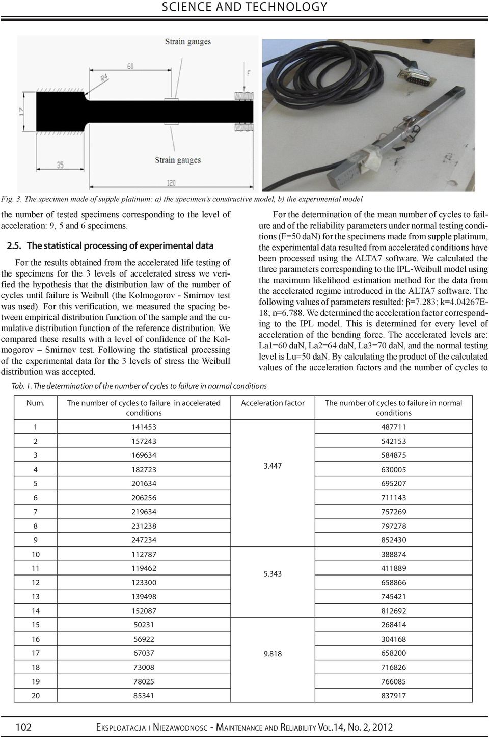 2.5. The statistical processing of experimental data For the results obtained from the accelerated life testing of the specimens for the 3 levels of accelerated stress we verified the hypothesis that