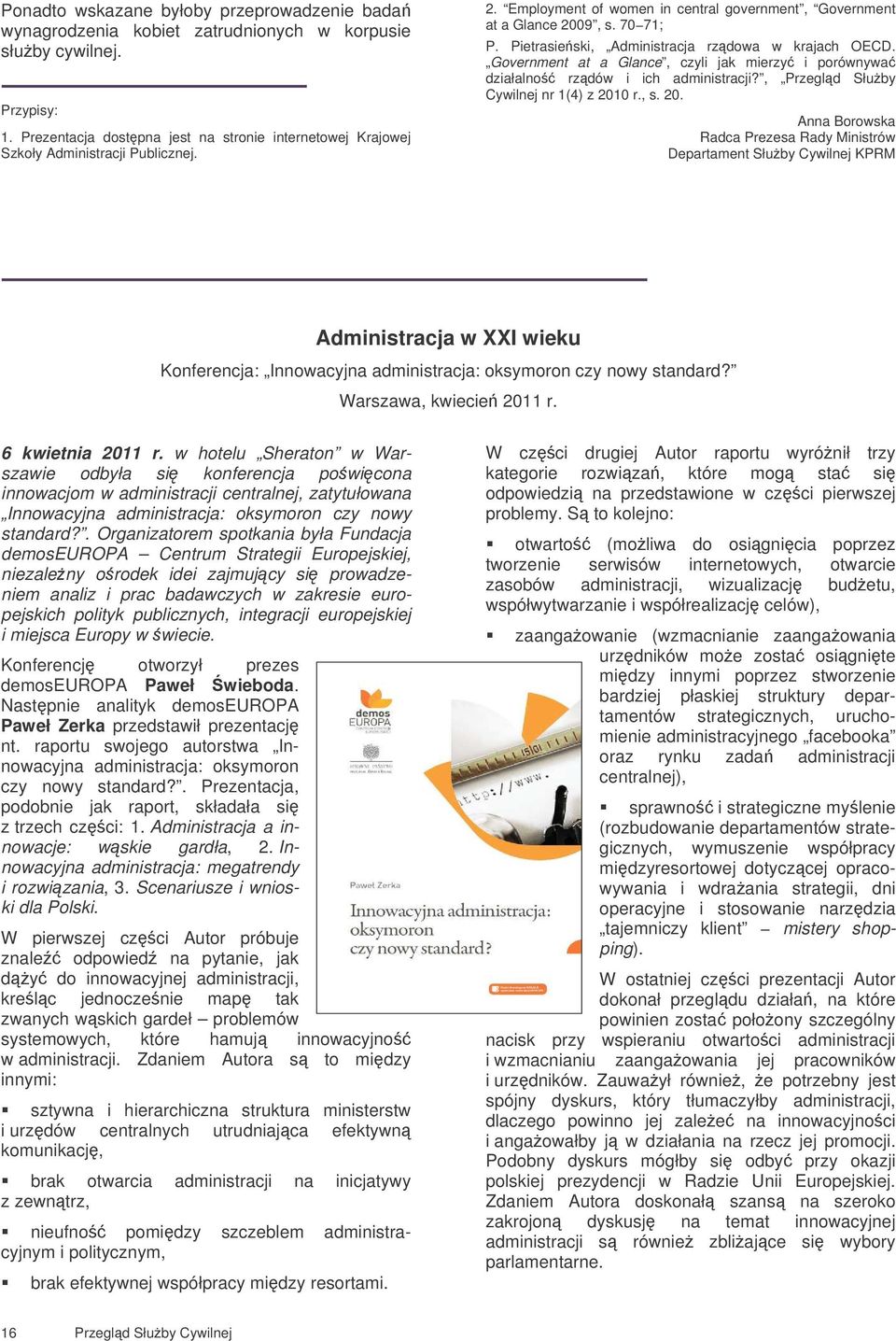 Pietrasieski, Administracja rzdowa w krajach OECD. Government at a Glance, czyli jak mierzy i porównywa działalno rzdów i ich administracji?, Przegld Słuby Cywilnej nr 1(4) z 201