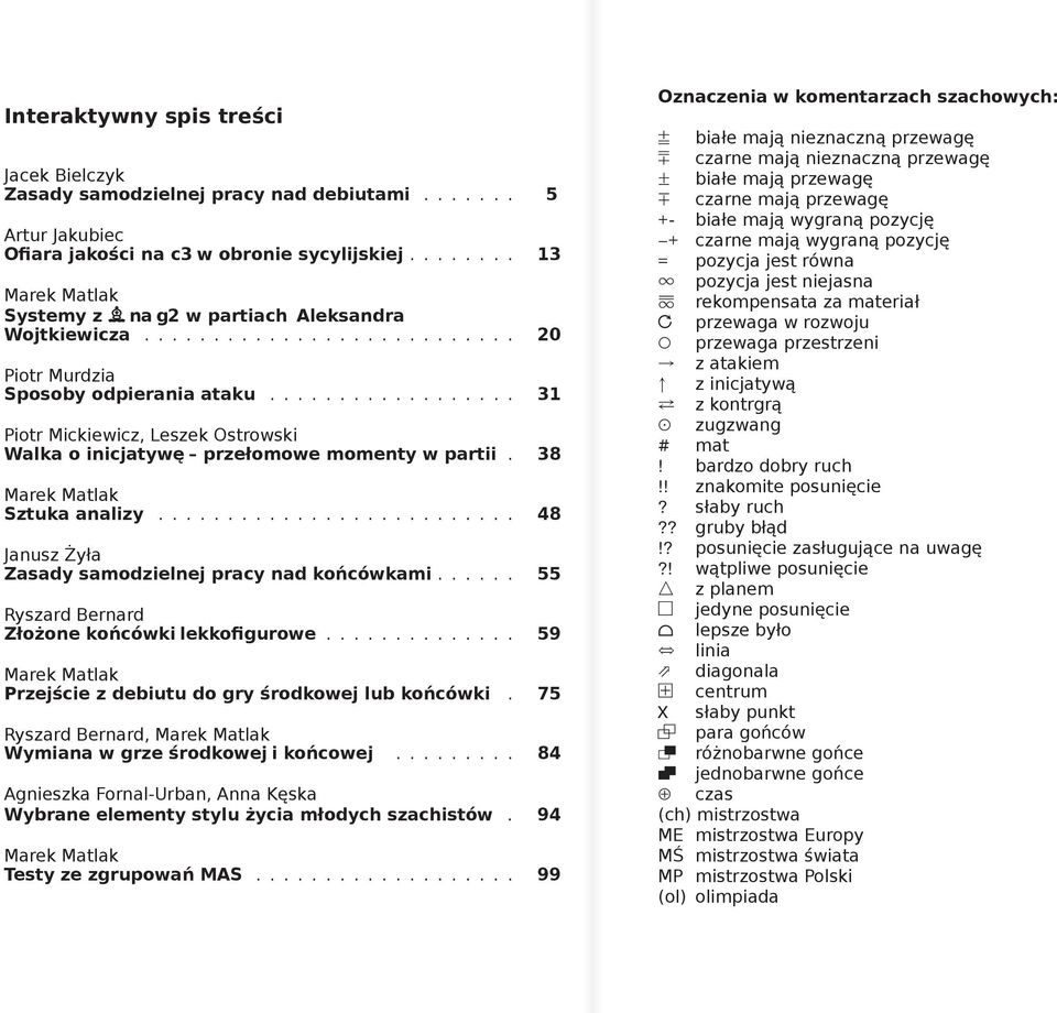 .. 31 Piotr Mickiewicz, Leszek Ostrowski Walka o inicjatywę przełomowe momenty w partii. 38 Marek Matlak Sztuka analizy... 48 Janusz Żyła Zasady samodzielnej pracy nad końcówkami.