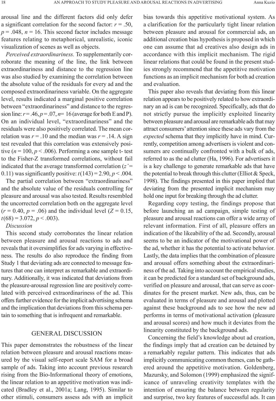 To supplementarily corroborate the meaning of the line, the link between extraordinariness and distance to the regression line was also studied by examining the correlation between the absolute value