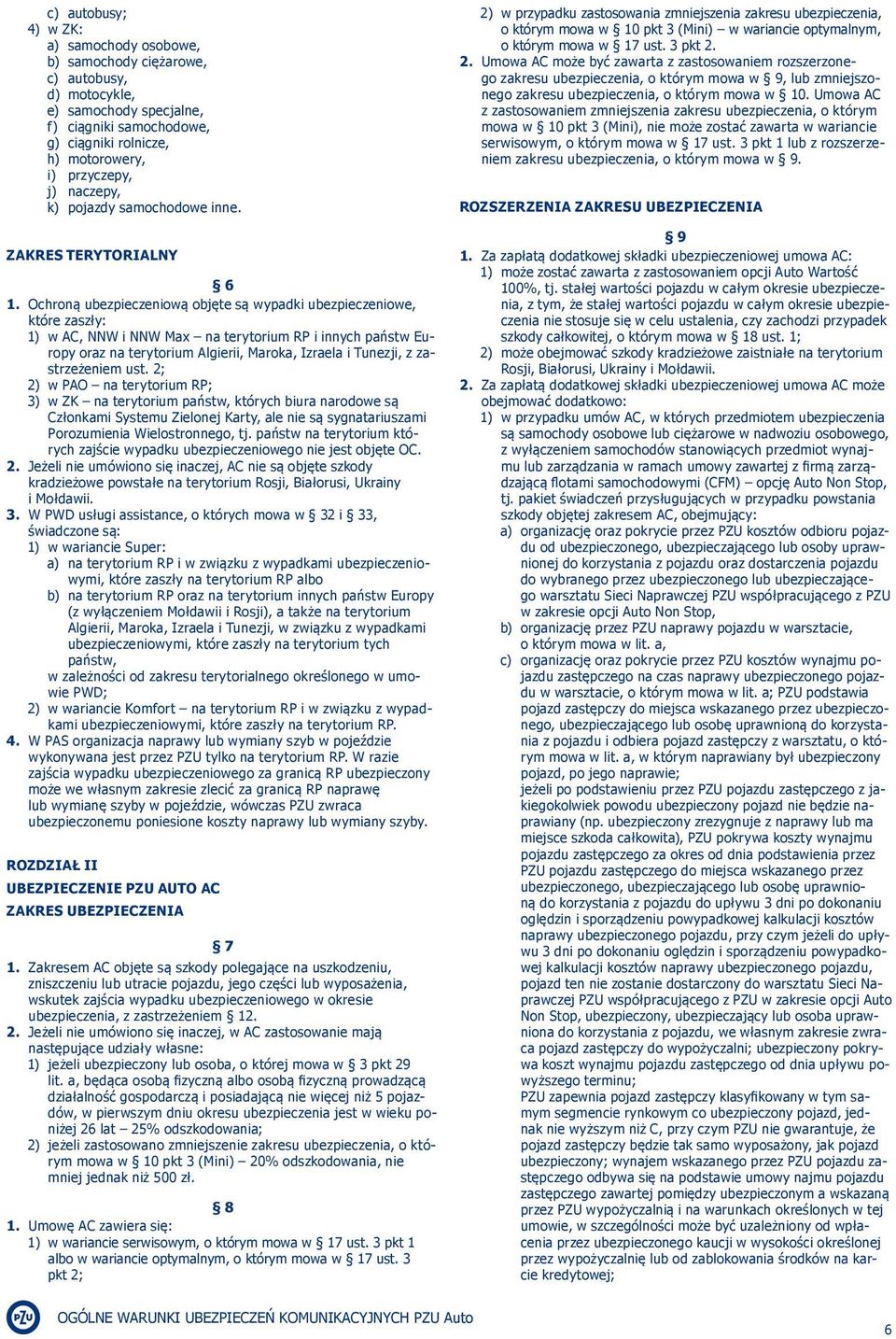 Ochroną ubezpieczeniową objęte są wypadki ubezpieczeniowe, które zaszły: 1) w AC, NNW i NNW Max na terytorium RP i innych państw Europy oraz na terytorium Algierii, Maroka, Izraela i Tunezji, z