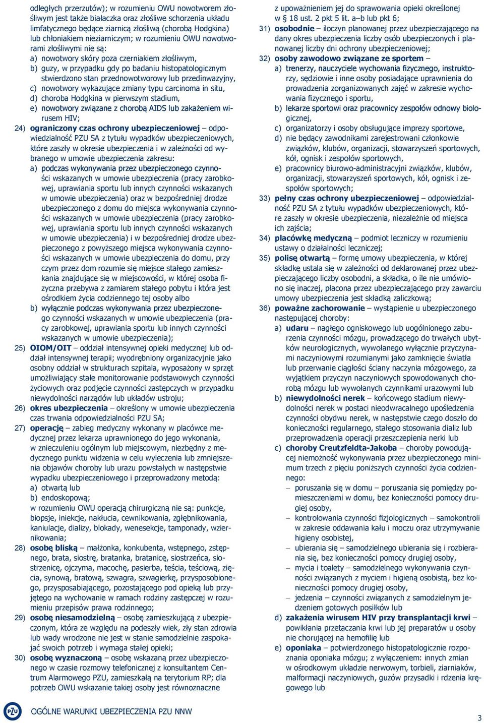 c) nowotwory wykazujące zmiany typu carcinoma in situ, d) choroba Hodgkina w pierwszym stadium, e) nowotwory związane z chorobą AIDS lub zakażem wirusem HIV; 24) ograniczony czas ochrony