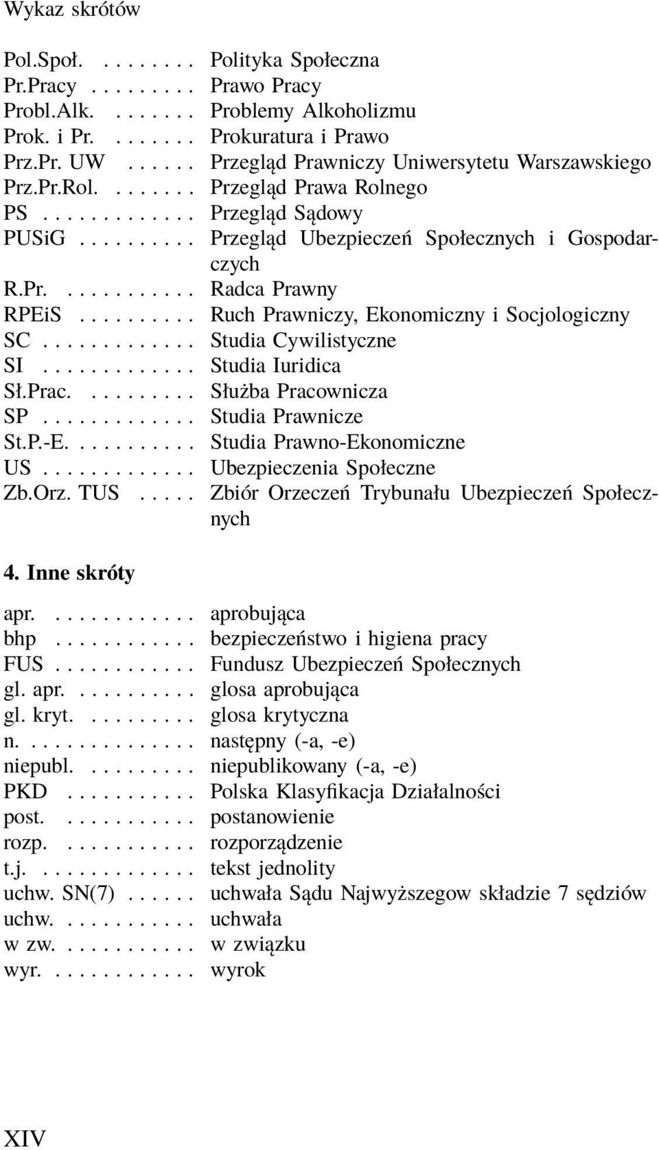 ......... Ruch Prawniczy, Ekonomiczny i Socjologiczny SC............. Studia Cywilistyczne SI... StudiaIuridica Sł.Prac.......... Służba Pracownicza SP... StudiaPrawnicze St.P.-E.