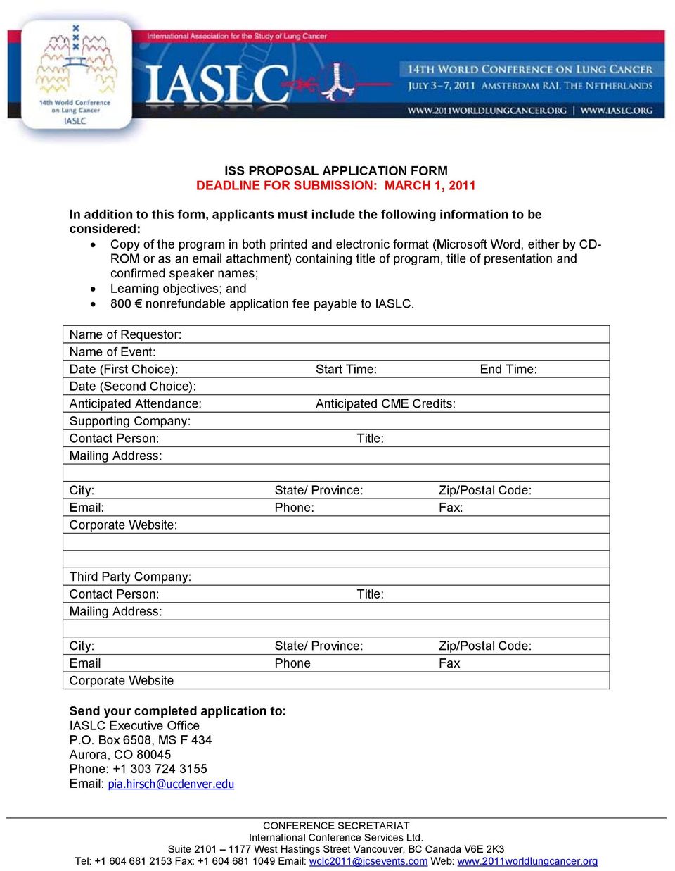 nonrefundable application fee payable to IASLC.