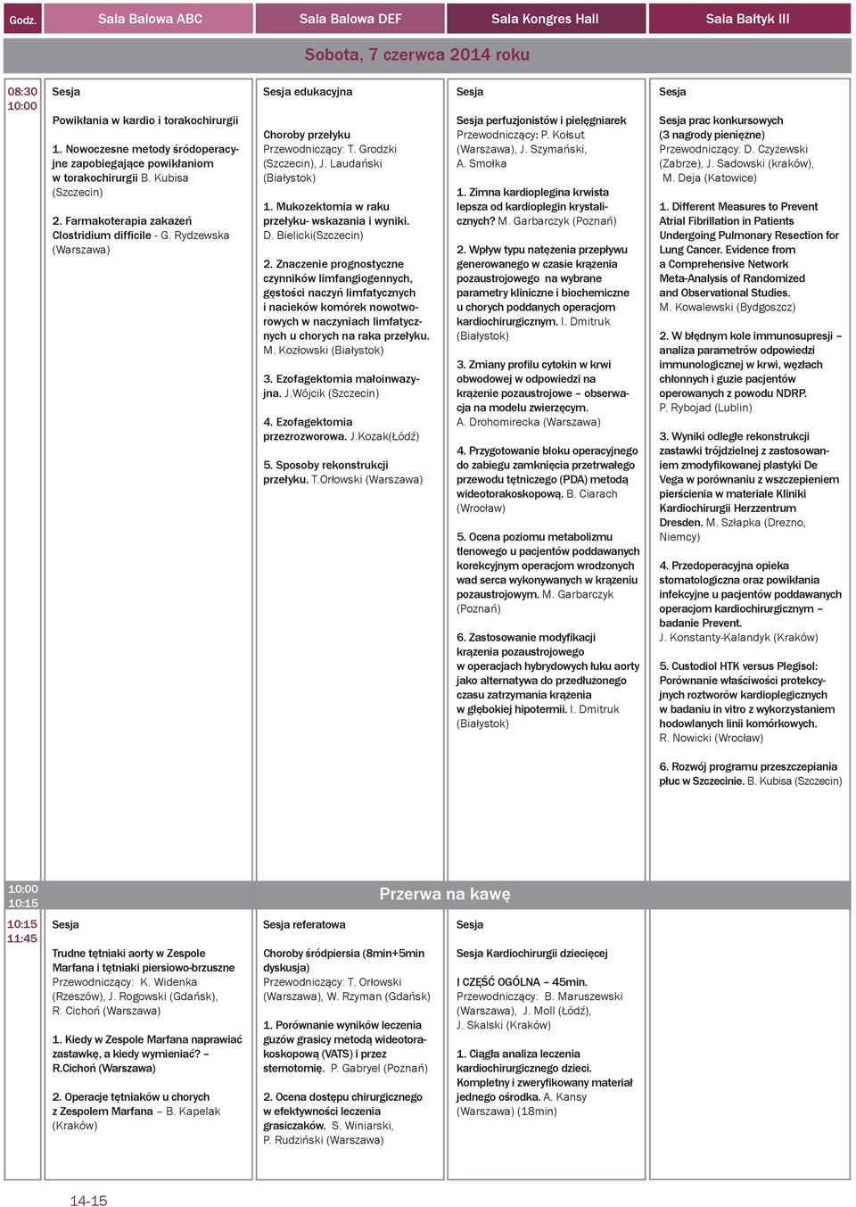 Rydzewska (Warszawa) edukacyjna Choroby przełyku Przewodniczący: T. Grodzki (Szczecin), J. Laudański (Białystok) 1. Mukozektomia w raku przełyku- wskazania i wyniki. D. Bielicki(Szczecin) 2.