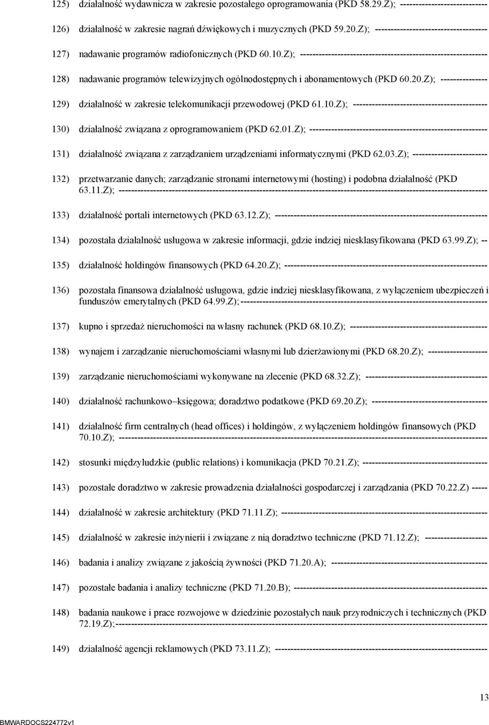 Z); ------------------------------------------------------------ 128) nadawanie programów telewizyjnych ogólnodostępnych i abonamentowych (PKD 60.20.