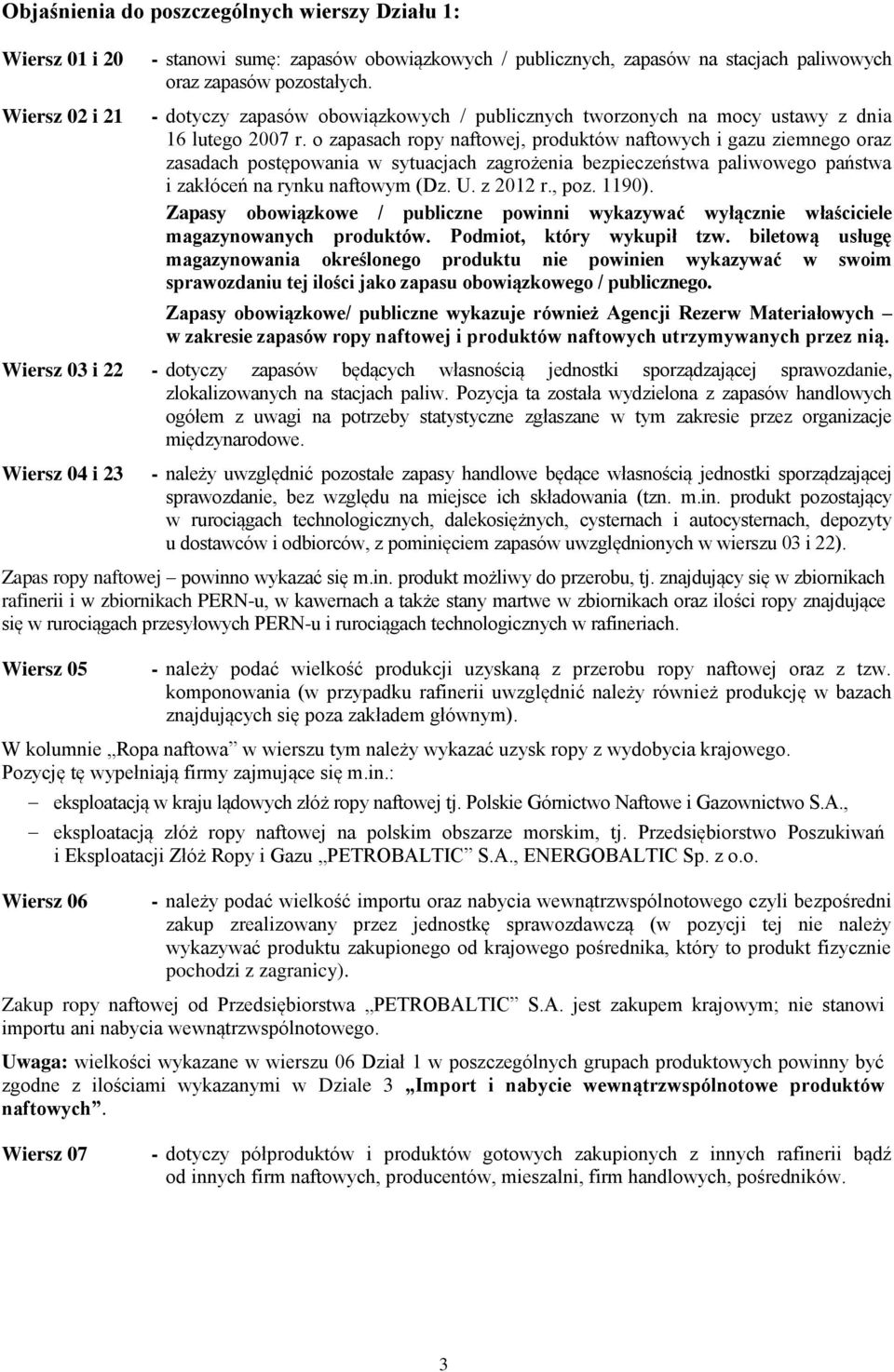 o zapasach ropy naftowej, produktów naftowych i gazu ziemnego oraz zasadach postępowania w sytuacjach zagrożenia bezpieczeństwa paliwowego państwa i zakłóceń na rynku naftowym (Dz. U. z 2012 r., poz.