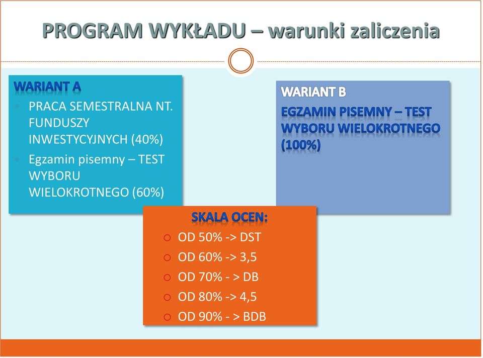 FUNDUSZY INWESTYCYJNYCH (40%) Egzamin pisemny TEST