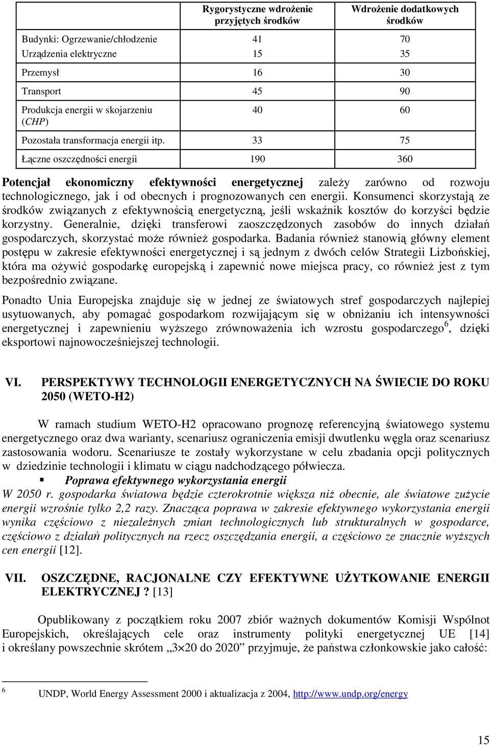 33 75 Łączne oszczędności energii 190 360 Potencjał ekonomiczny efektywności energetycznej zależy zarówno od rozwoju technologicznego, jak i od obecnych i prognozowanych cen energii.